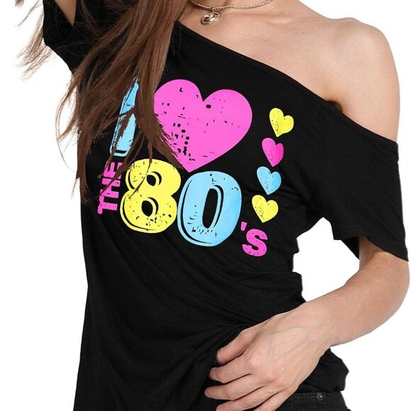 Women’s Plus Size Lips Print Off Shoulder T-Shirt Cotton Spandex Casual - Picture 7 of 8